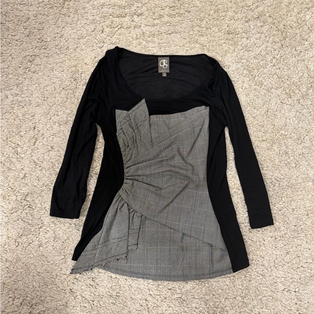 Black & Gray Plaid Layered Top